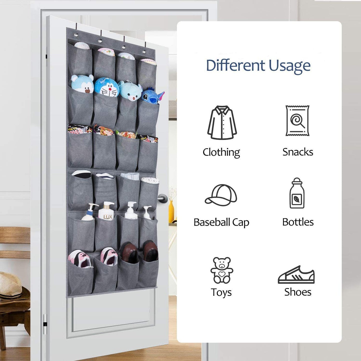 Over the Door Shoe Organizer-Hanging Storage Shoe Holder with 24 Large Pockets
