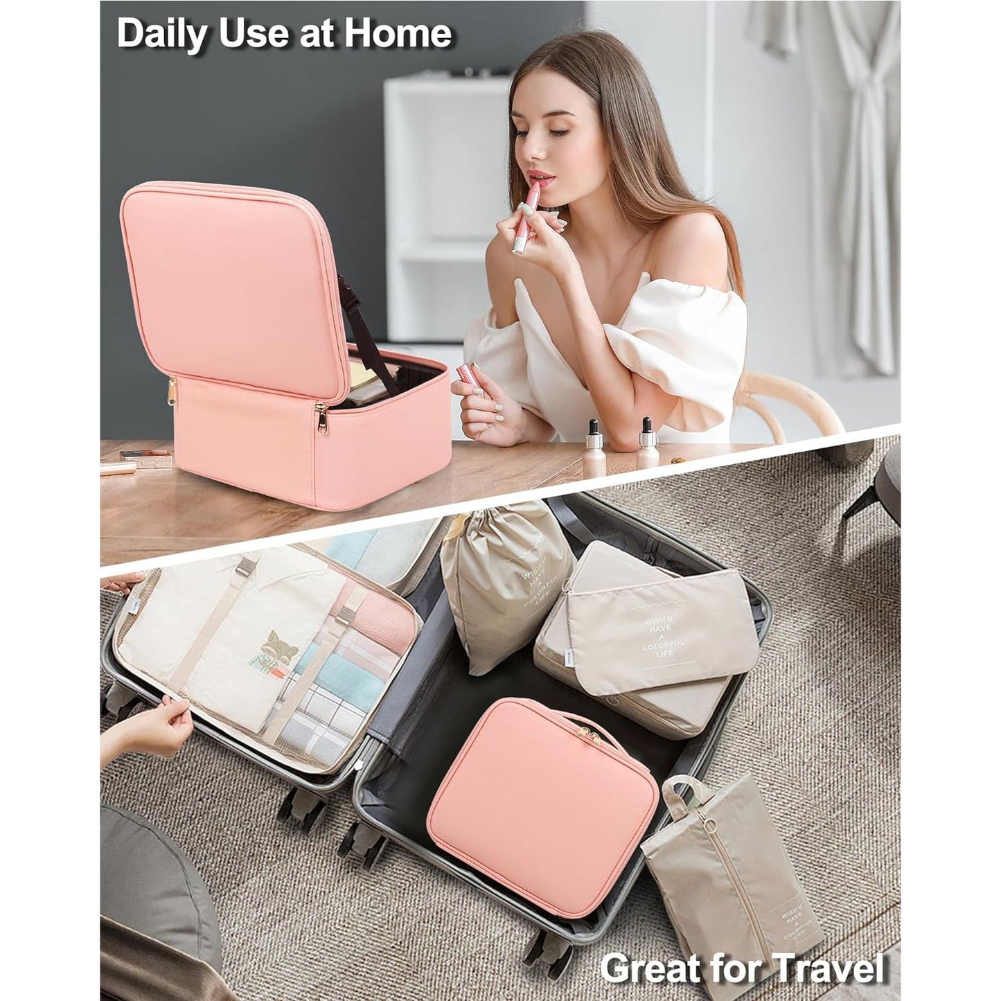 Makeup Bag with LED Mirror, Travel Makeup Case for Women