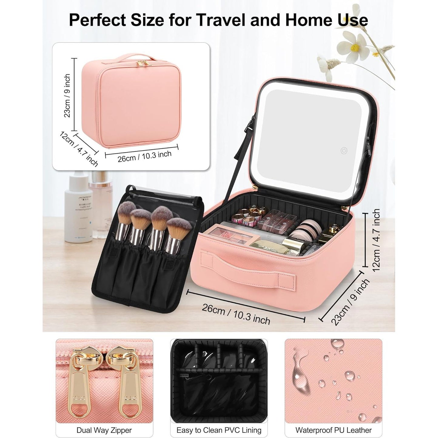 Makeup Bag with LED Mirror, Travel Makeup Case for Women