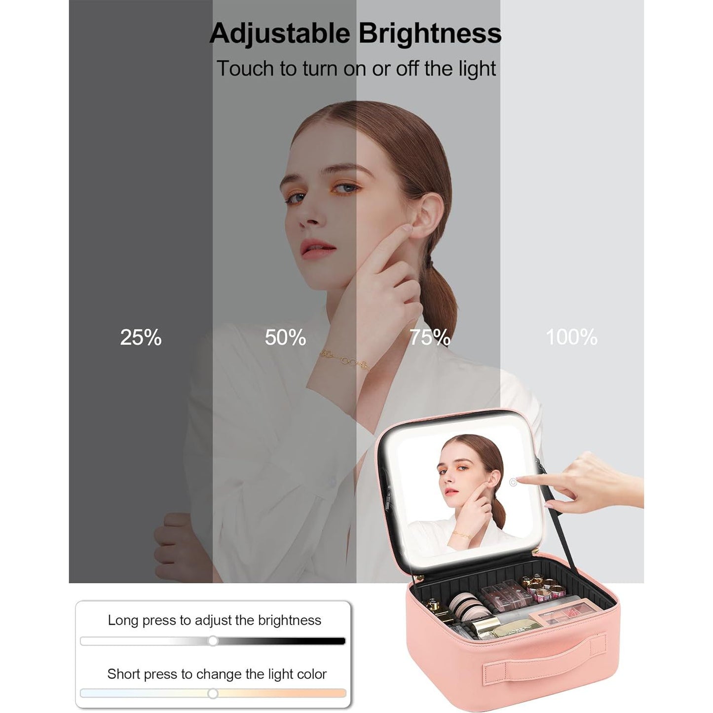 Makeup Bag with LED Mirror, Travel Makeup Case for Women