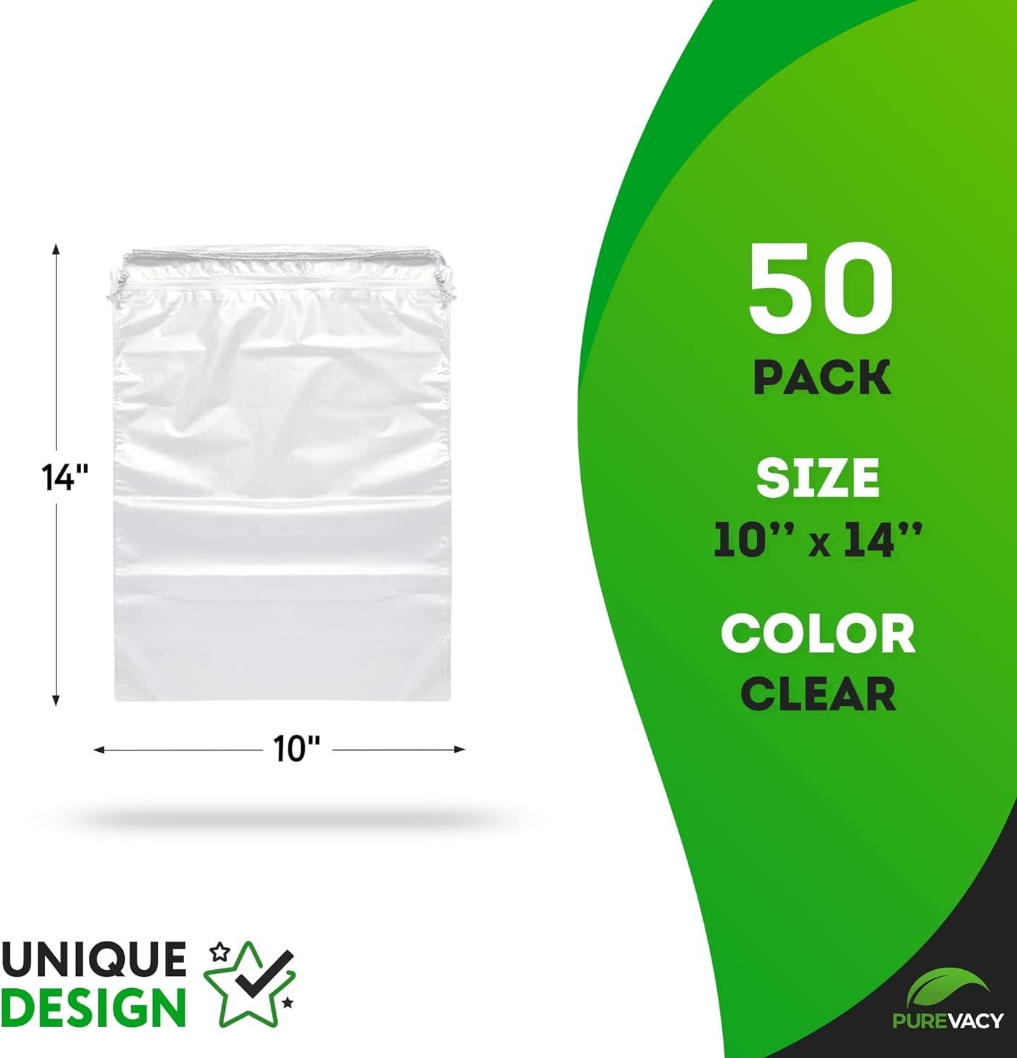 Travel Shoe Bags 10" x 14". Pack of 50 Clear Plastic 2 mil Pouches with Drawstring Closures for Packing and Storing. Waterproof Portable Storage for Shoes; Sneakers; Boots. For Men & Women.