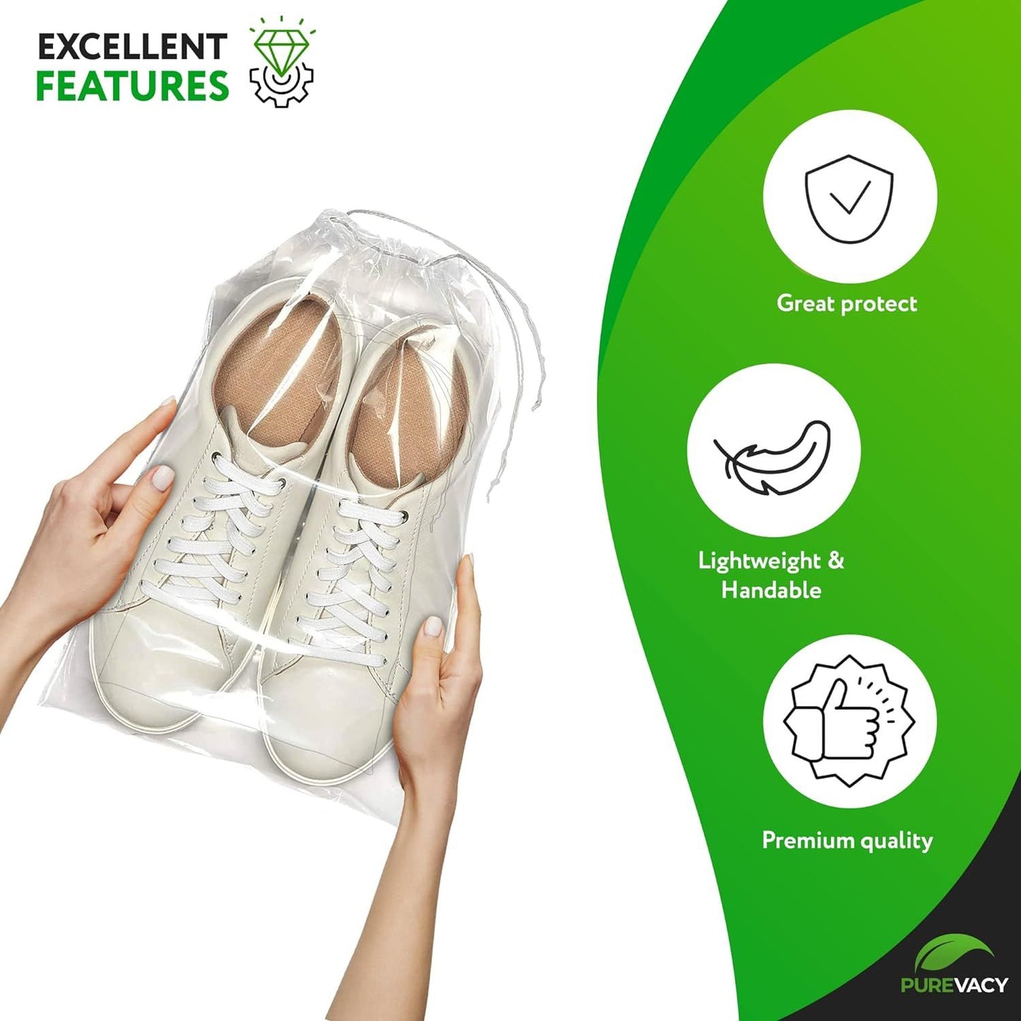 Travel Shoe Bags 10" x 14". Pack of 50 Clear Plastic 2 mil Pouches with Drawstring Closures for Packing and Storing. Waterproof Portable Storage for Shoes; Sneakers; Boots. For Men & Women.