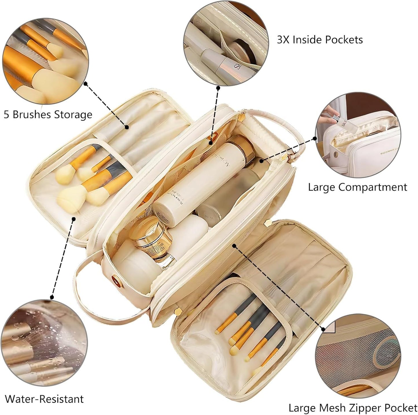Wholesale custom Travel large capacity pu cosmetic bag zipper toiletry makeup bag