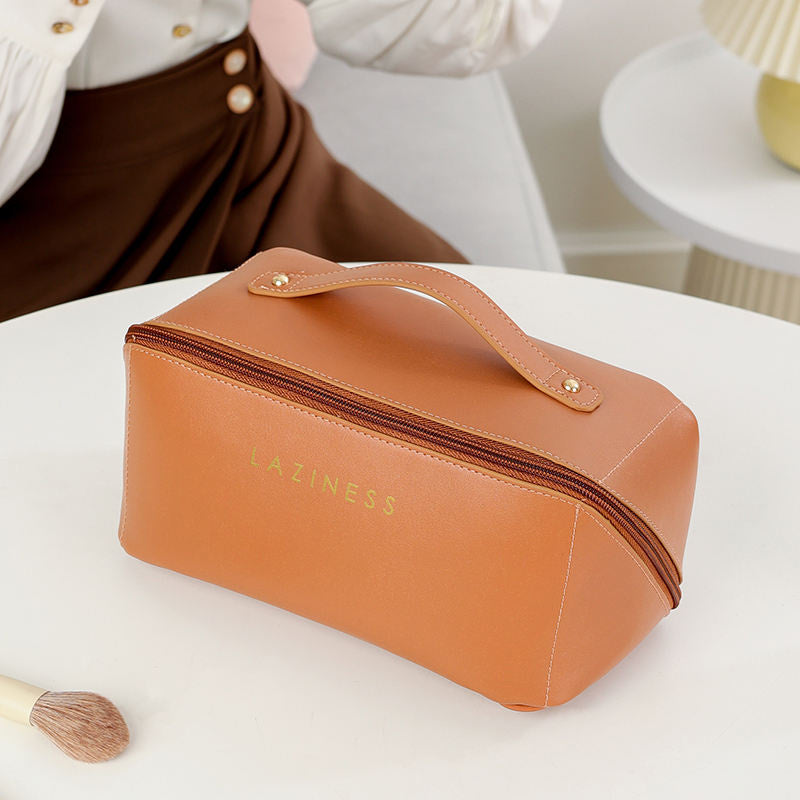 Cosmetic Bag Makeup Vanity Case with Large Capacity, Waterproof PU Material, Multiple Compartments with Zipper Closure