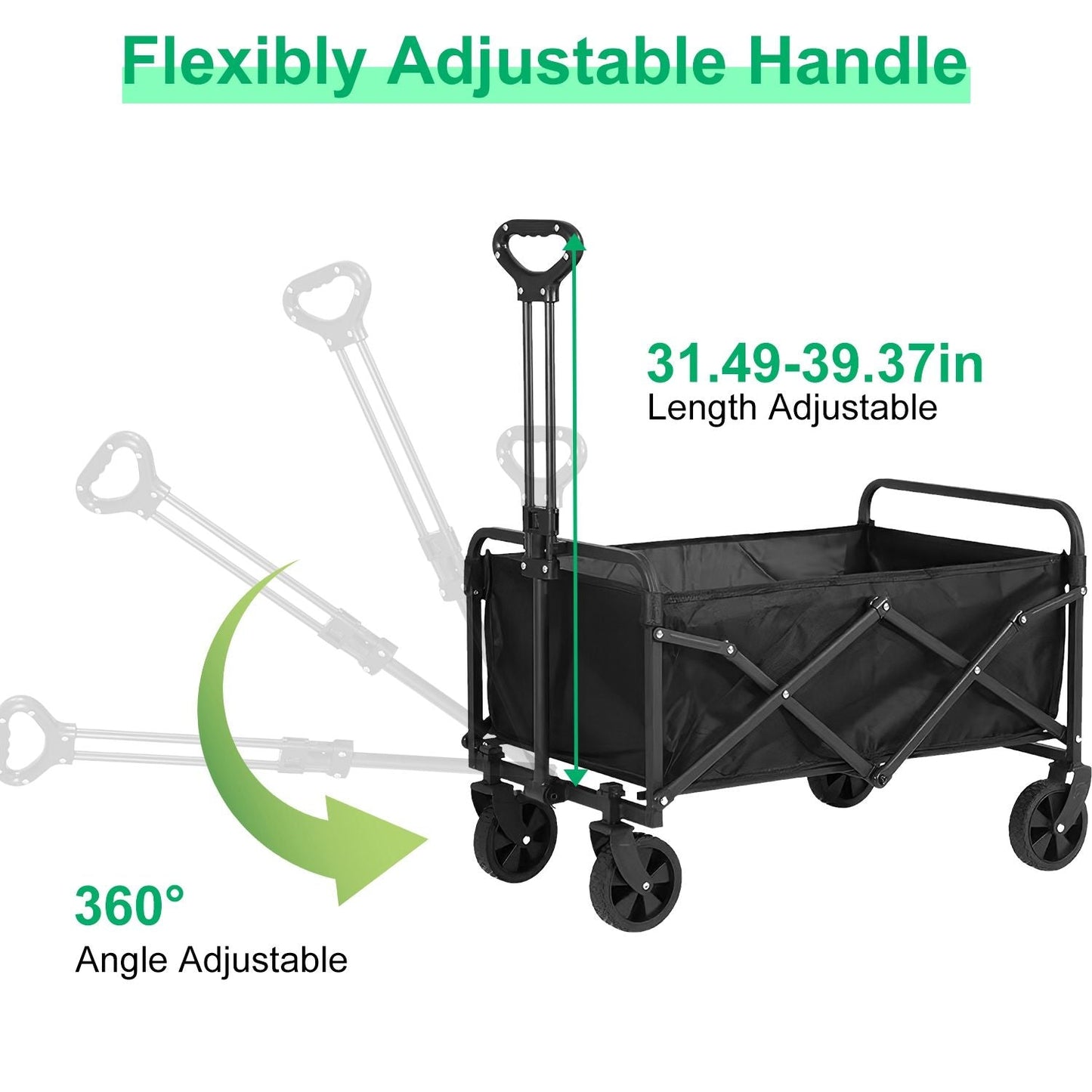 5in Wheel No Brake 100L Collapsible Folding Wagon Cart With Adjustable Handle 220LBS Load Capacity Heavy Duty Foldable Utility Outdoor Wagon For Camping Shopping Garden