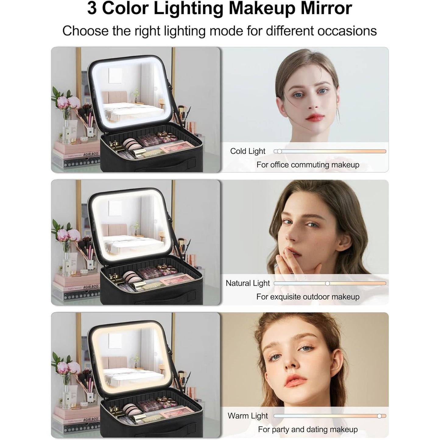 Makeup Bag with LED Mirror, Travel Makeup Case for Women