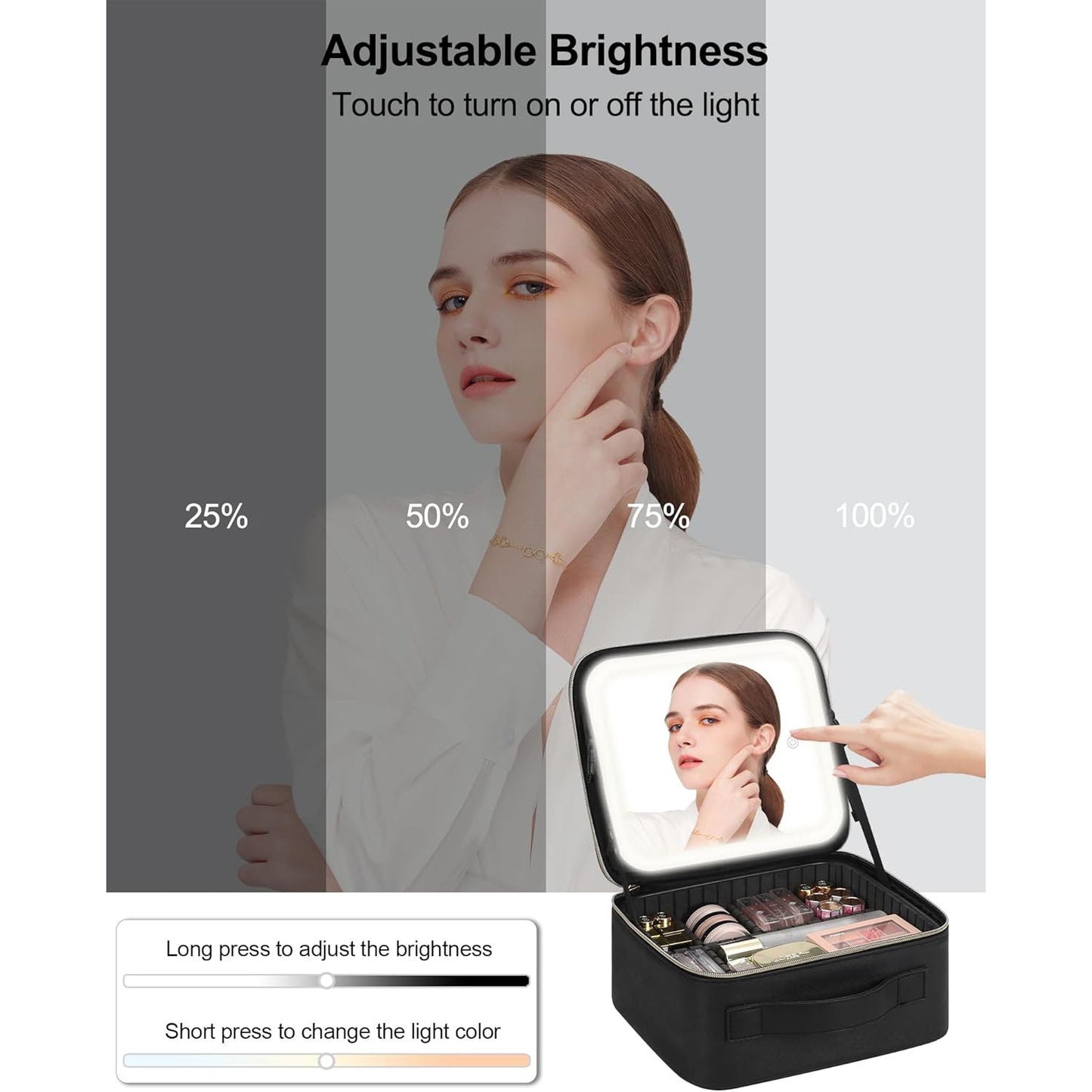 Makeup Bag with LED Mirror, Travel Makeup Case for Women