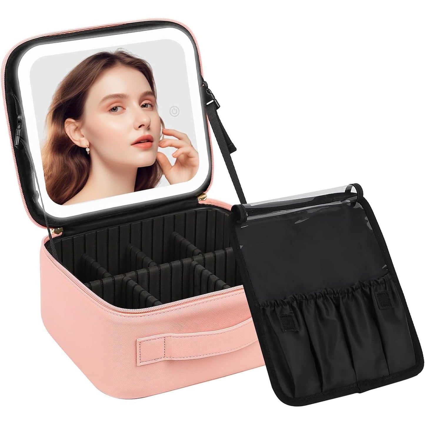 Makeup Bag with LED Mirror, Travel Makeup Case for Women