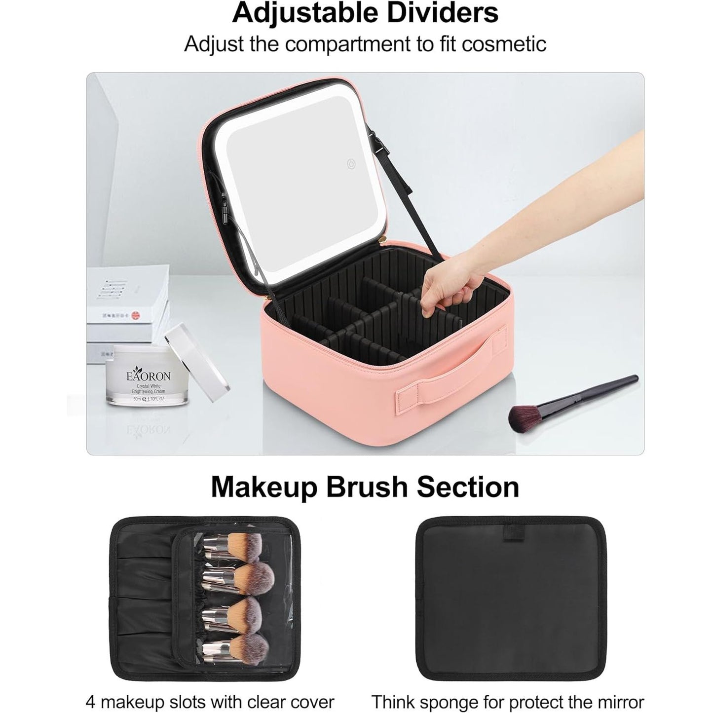 Makeup Bag with LED Mirror, Travel Makeup Case for Women
