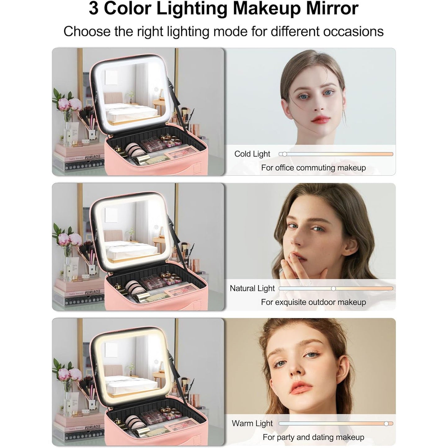Makeup Bag with LED Mirror, Travel Makeup Case for Women