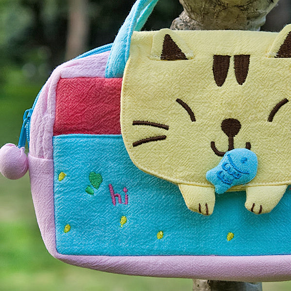 [Sweet Cat] Embroidered Applique Kids Mini Handbag / Cosmetic Bag / Travel Wallet (7.8*5.5*1.4)