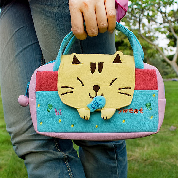 [Sweet Cat] Embroidered Applique Kids Mini Handbag / Cosmetic Bag / Travel Wallet (7.8*5.5*1.4)