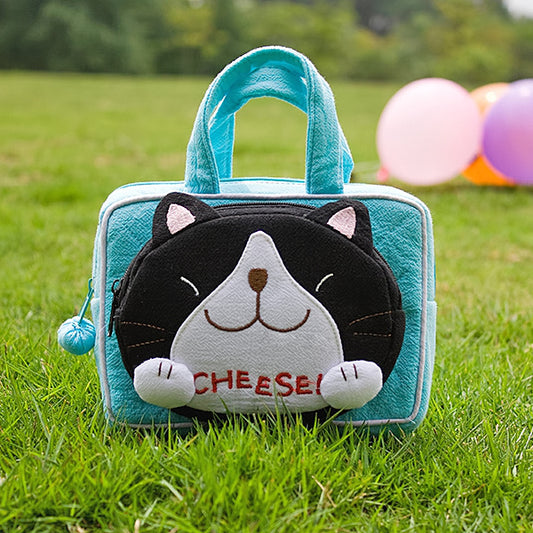 [Cheese Cat] Embroidered Applique Kids Mini Handbag / Cosmetic Bag / Hand Purse Wallet (5.9*3.9*1.2)