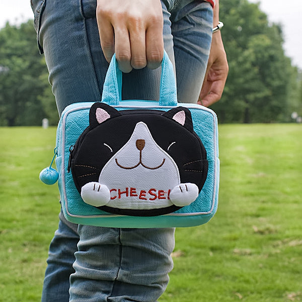 [Cheese Cat] Embroidered Applique Kids Mini Handbag / Cosmetic Bag / Hand Purse Wallet (5.9*3.9*1.2)