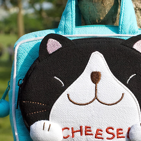 [Cheese Cat] Embroidered Applique Kids Mini Handbag / Cosmetic Bag / Hand Purse Wallet (5.9*3.9*1.2)