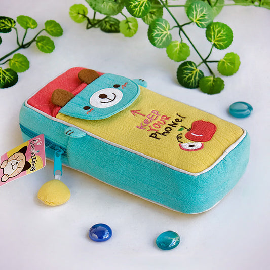 [Phone Bear] Embroidered Applique Pencil Pouch Bag / Cosmetic Bag / Carrying Case (3.1*7.8*1.6)