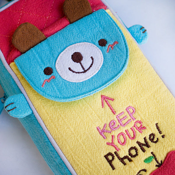 [Phone Bear] Embroidered Applique Pencil Pouch Bag / Cosmetic Bag / Carrying Case (3.1*7.8*1.6)