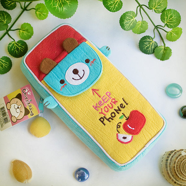 [Phone Bear] Embroidered Applique Pencil Pouch Bag / Cosmetic Bag / Carrying Case (3.1*7.8*1.6)