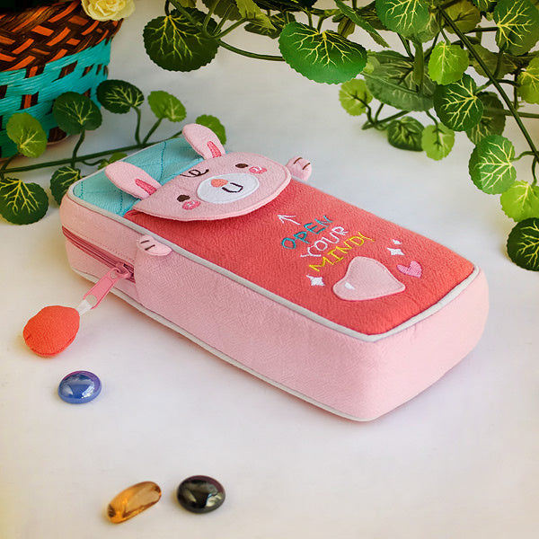 [Love Rabbit] Embroidered Applique Pencil Pouch Bag / Cosmetic Bag / Carrying Case (3.1*7.8*1.6)