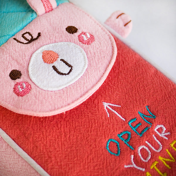 [Love Rabbit] Embroidered Applique Pencil Pouch Bag / Cosmetic Bag / Carrying Case (3.1*7.8*1.6)
