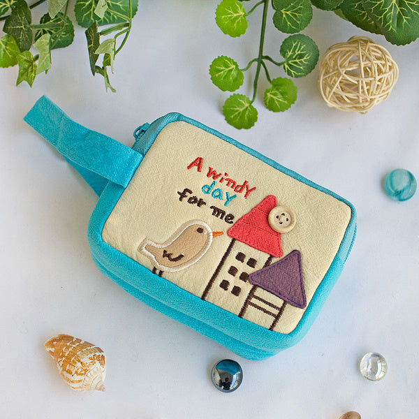 [A Windy Day For Me] Embroidered Applique Pouch Bag / Cosmetic Bag / Carrying Case (4.9*3.7*2.4)