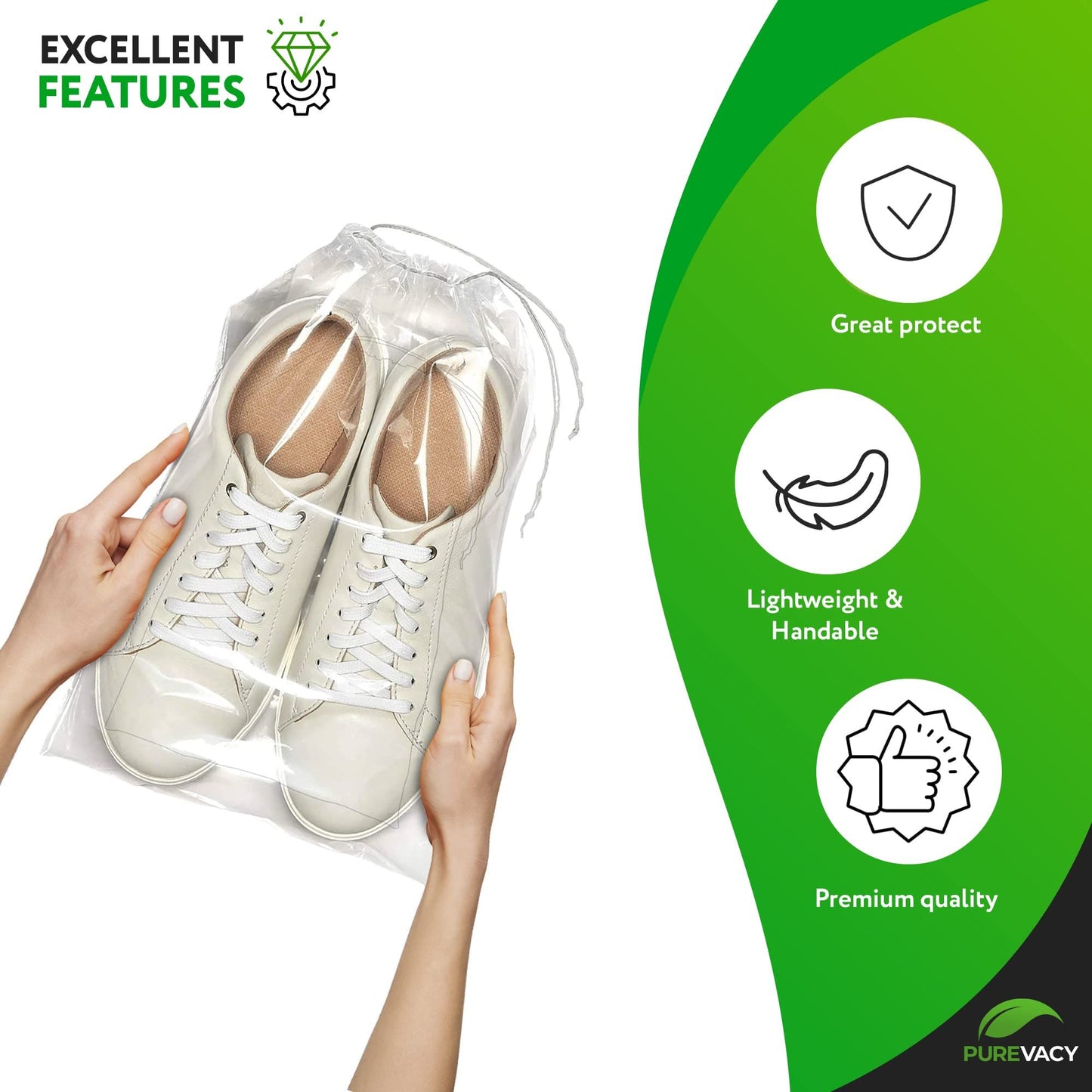 Clear Drawstring Bag, 9 x 12 Inches. 50 Pack Clear Plastic Drawstring Bags. 2 Mil Double Drawstring Clear Bags. Waterproof Bags for Goodies, Travel Essentials, Shoe Organizer Bags