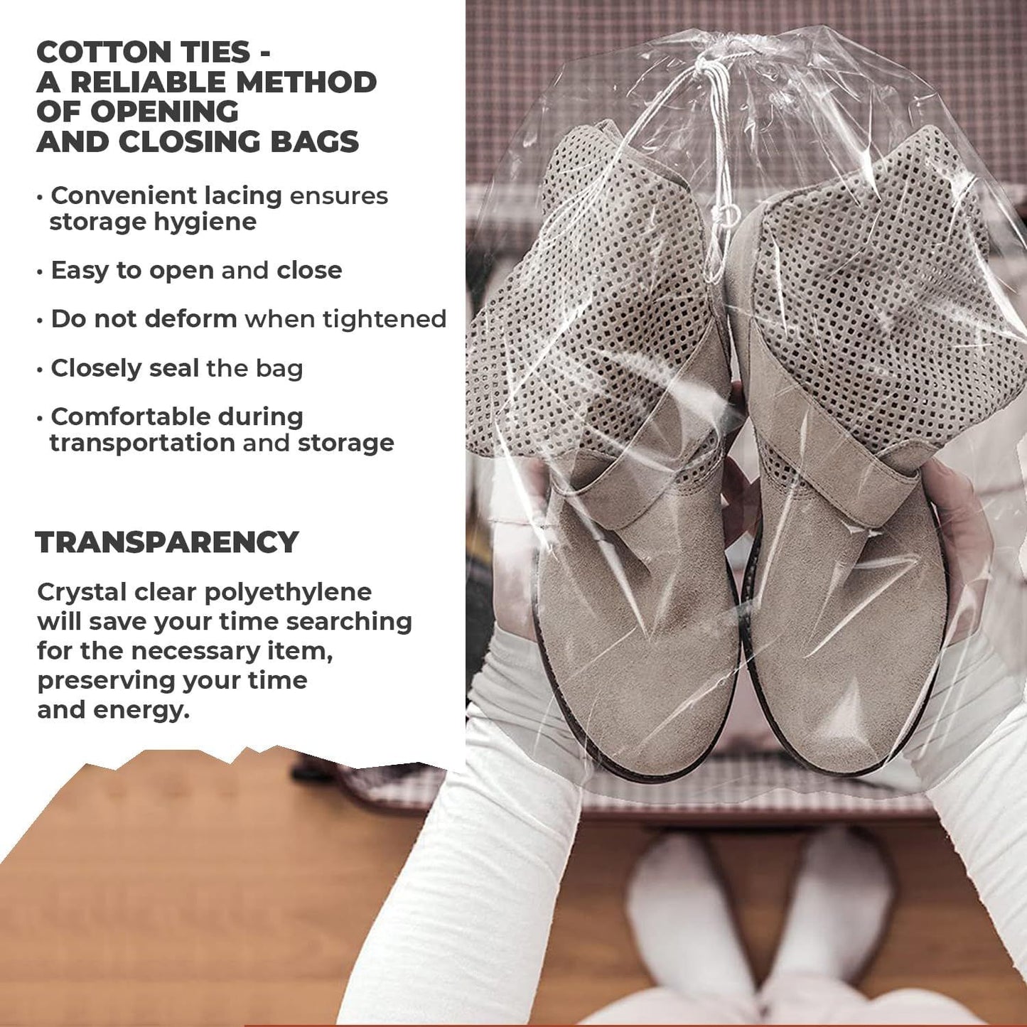 Clear Drawstring Bag, 10 x 14 Inches. Pack of 50 Clear Plastic Drawstring Bags. 2 Mil Drawstring Clear Plastic Bags. Waterproof Clear Plastic Bags Drawstring for Cosmetics, Toiletries