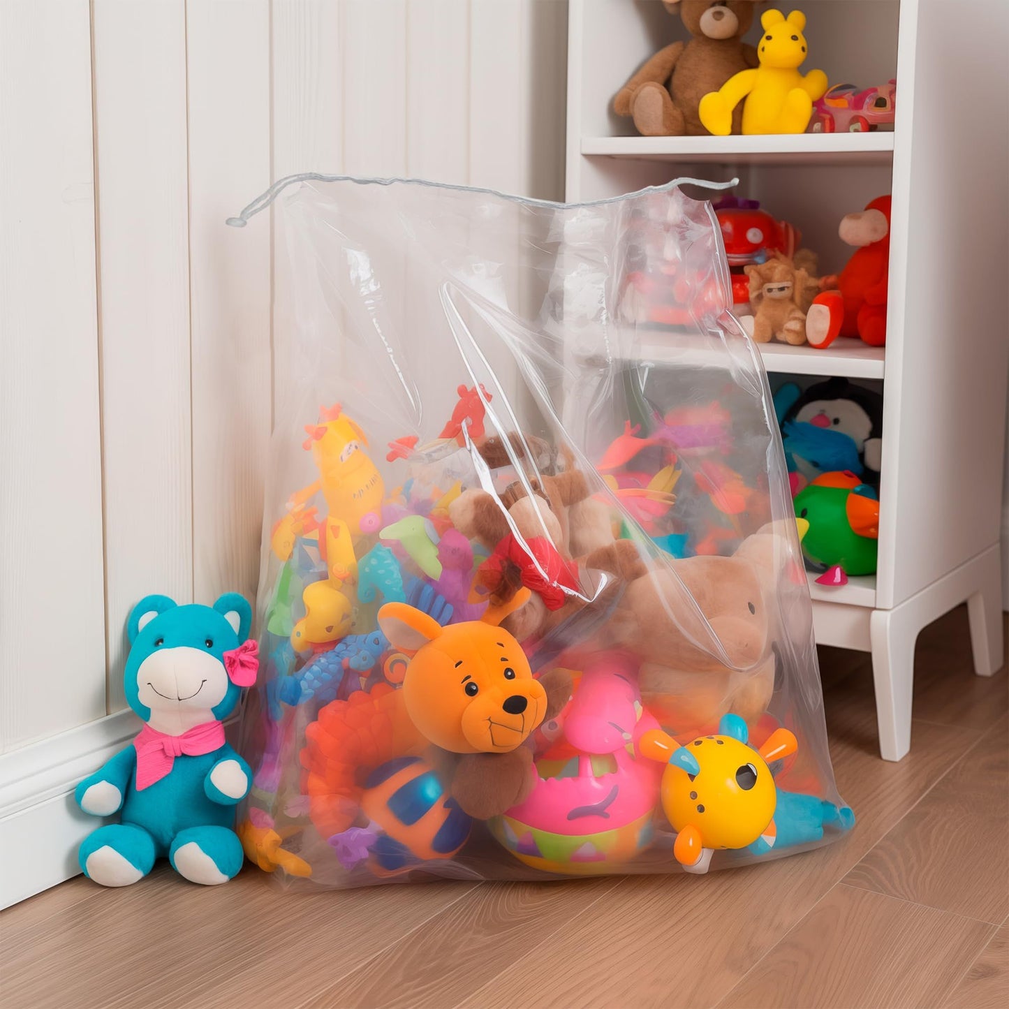 Clear Drawstring Bag, 18 x 24 Inches. Pack of 50 Clear Plastic Drawstring Bags. 2 Mil Drawstring Clear Plastic Bags. Waterproof Clear Plastic Bags Drawstring for Cosmetics, Toiletries