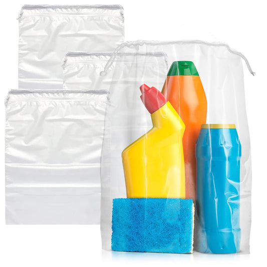 Clear Drawstring Bag, 12 x 18 Inches. Pack of 50 Clear Plastic Drawstring Bags. 2 Mil Drawstring Clear Plastic Bags. Waterproof Clear Plastic Bags Drawstring for Cosmetics, Toiletries