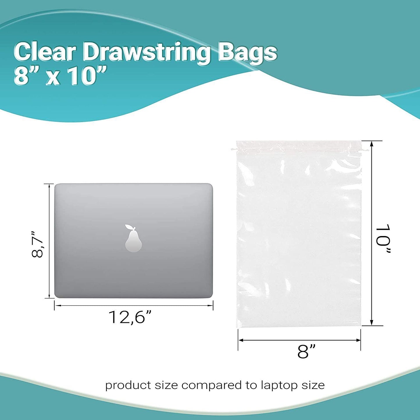 Clear Plastic Drawstring Bags 8" x 10"; Pack of 50 Clear Bags for Gifts 2 Mil Polyethylene Drawstring Gift Bags; Water-Resistant Plastic Shoe Bags 8x10 for Travel with Double Cotton Drawstrings