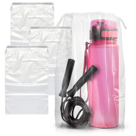 Clear Drawstring Bag, 6 x 10 Inches. Pack of 50 Clear Plastic Drawstring Bags. 2 Mil Drawstring Clear Plastic Bags. Waterproof Clear Plastic Bags Drawstring for Cosmetics, Toiletries