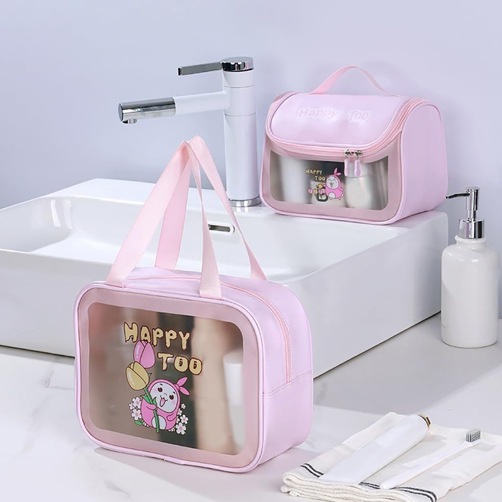 Custom logo wholesale travel waterproof happy too cosmetic bag pu pvc hanging clear washbag with visible window