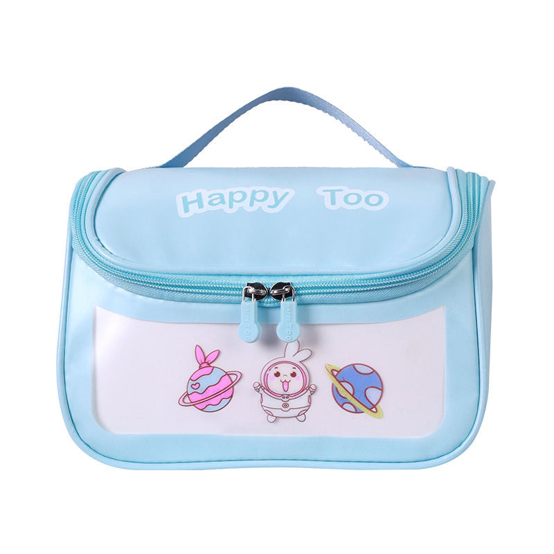 Custom logo wholesale travel waterproof happy too cosmetic bag pu pvc hanging clear washbag with visible window