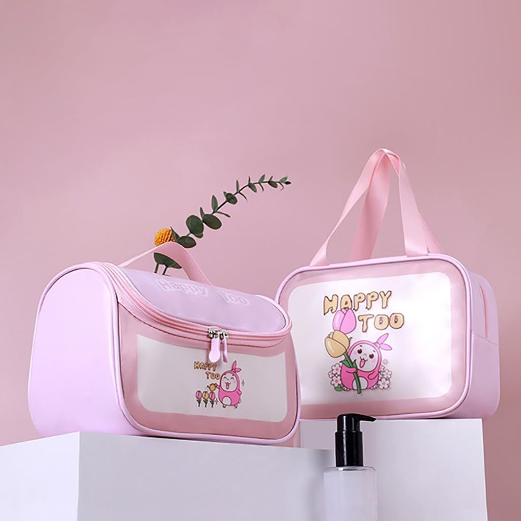 Custom logo wholesale travel waterproof happy too cosmetic bag pu pvc hanging clear washbag with visible window