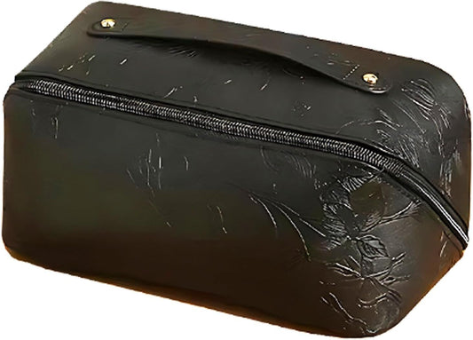 Wholesale Embossed flower pattern leather bag makeup cosmetic bag