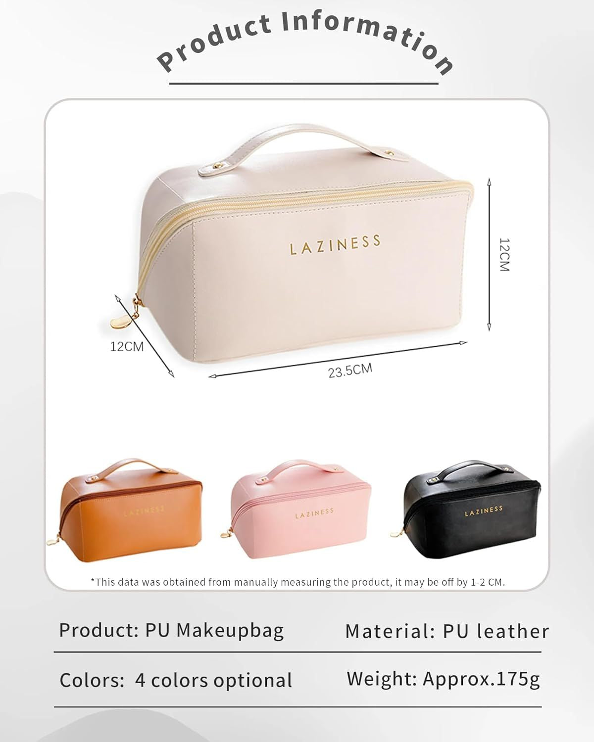 Cosmetic Bag Makeup Vanity Case with Large Capacity, Waterproof PU Material, Multiple Compartments with Zipper Closure