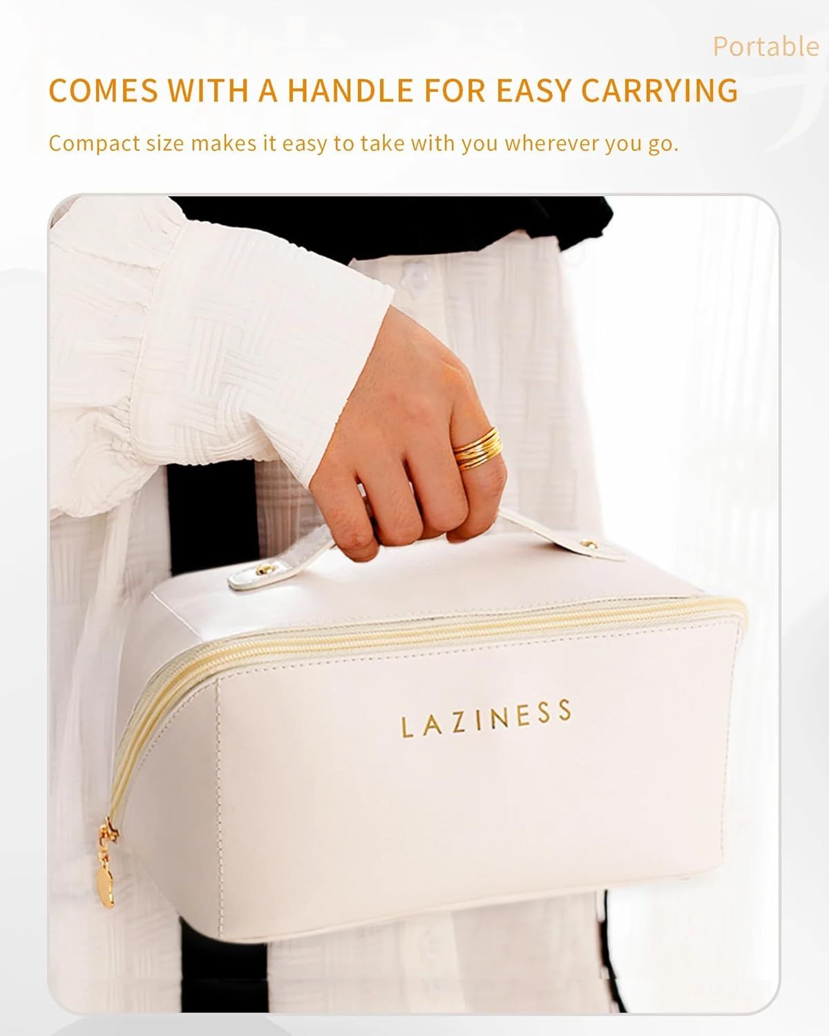 Cosmetic Bag Makeup Vanity Case with Large Capacity, Waterproof PU Material, Multiple Compartments with Zipper Closure